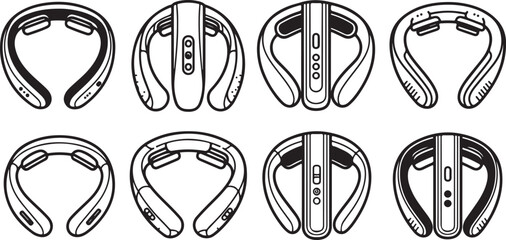 Various styles of headphone and earphone stands and holders illustration Vector © Nur