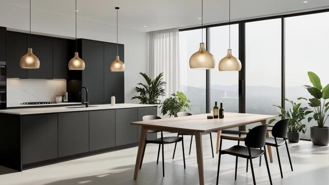 Cozy modern kitchen with elegant lighting perfect for warm family gatherings and stylish home design