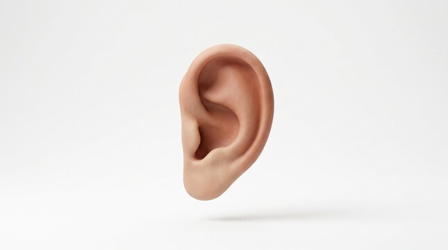 Detailed 3D model of a human ear isolated on white background