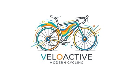 Fototapeta premium Veloactive modern cycling logo with stylized bicycle and abstract colorful shapes.