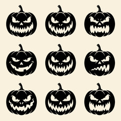 Obraz premium Jack o lantern silhouettes a repeating pattern against a neutral toned background