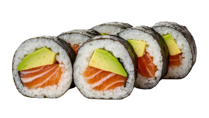 Fresh salmon and avocado sushi rolls, isolated on transparent background © Aliona