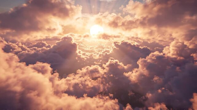 Sun shining through clouds in the sky with rays of light