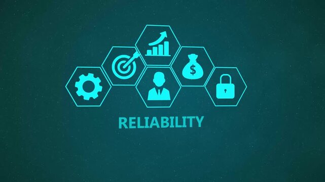 Reliability Technology Infographic Animation with Enterprise Security Icons and Digital Operations Network on Dark Background 4K black background visuals