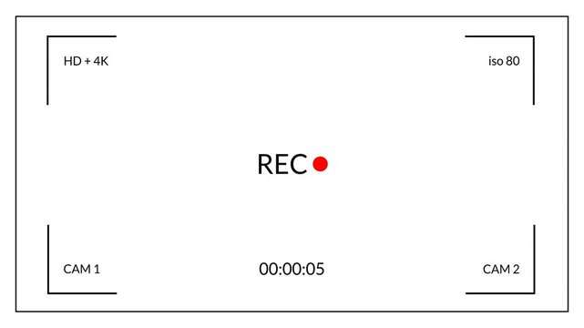 Video camera recorder screen overlay on a transparent background, Recording camera screen interface with alpha channel , Camera recording screen overlay. 