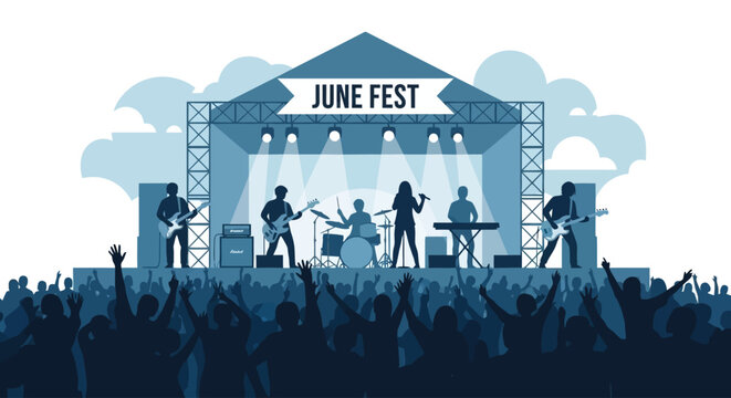 Live band performance on festival stage under lights.