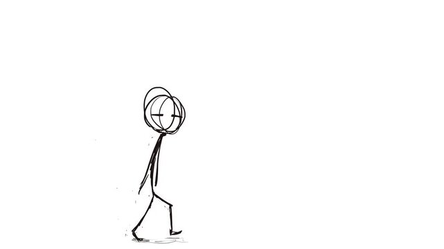 Stickerman or a cute cartoon character walks, speeding up and teleporting back to the same original location.