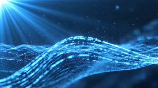 Abstract blue digital waves with light rays
