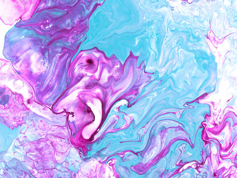 Pink and blue marble abstract hand painted background.