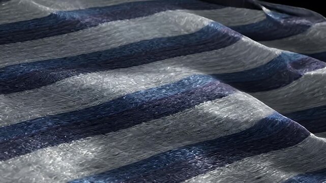 Abstract blue and white striped texture with a crinkled effect.
