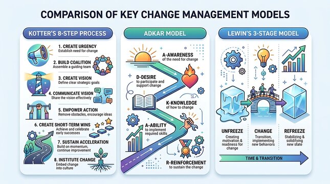 Comparison of popular organizational change management models