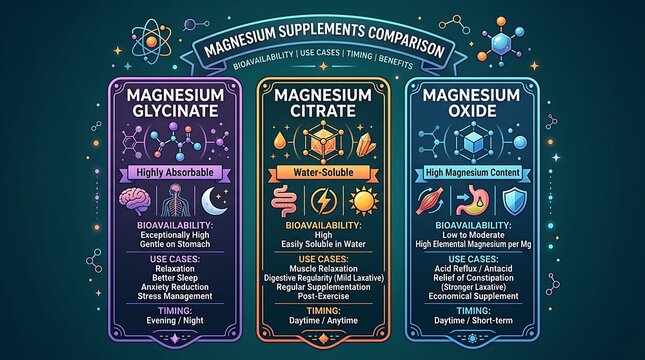 Magnesium supplement guide comparing glycinate citrate and oxide types
