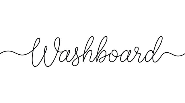 Washboard typography illustration written in creative continuous single line art style on a clean and simple white background.