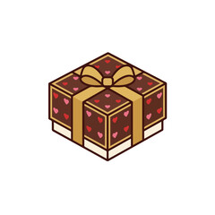 Obraz premium Chocolate gift box with golden ribbon adorned with small hearts during a celebration
