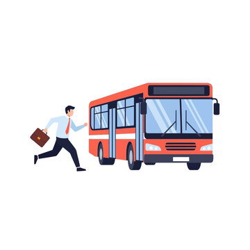 Businessman Running to Catch a Bus Vector Illustration