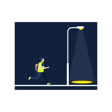 Man Jogging at Night with Reflective Safety Vest Vector