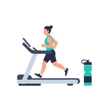 Woman Running on Treadmill Vector Illustration for Fitness Theme