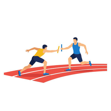 Relay Race Athletes Passing the Baton on Running Track Illustration