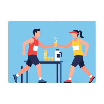 Marathon Runners at Hydration Station Vector Illustration