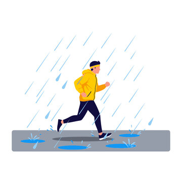 Determined Male Athlete Running in the Rain Vector Illustration