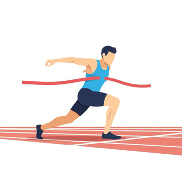 Male Sprinter Crossing the Finish Line Vector Illustration