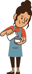 Obraz premium Cartoon barista woman pouring milk into coffee cup flat vector