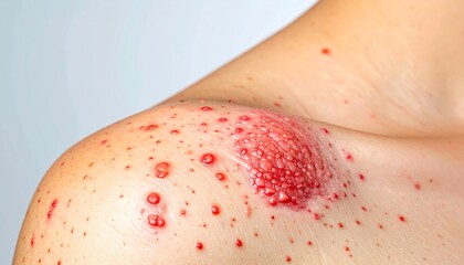 Fototapeta premium Close-up of Skin with Acne and Red Bumps.