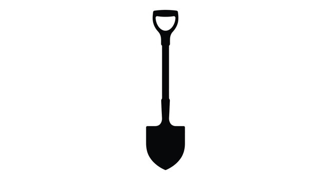Black Silhouette Of A Garden Shovel On White Background Silhouette