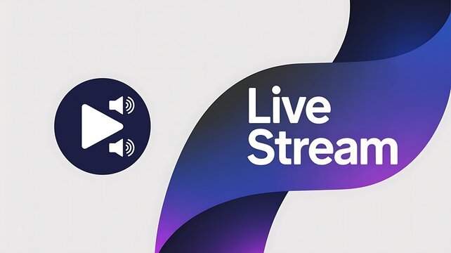 Live stream, online video, streaming media, play button, purple gradient