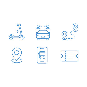 Electric Scooter Car Sharing App Ticket Location Icons.