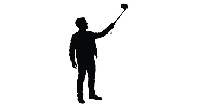 Man Holding Smartphone With Selfie Stick Black Silhouette