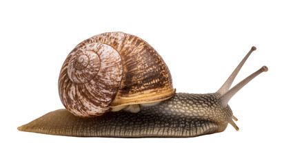 Garden snail with brown spiral shell, isolated on transparent background © Sorin