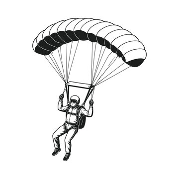 Parachutist Descending with Parachute Open in Midair.