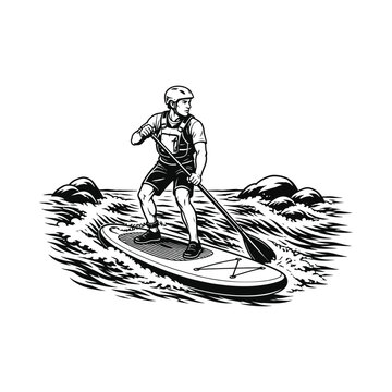 Person Stand Up Paddleboarding on Water Surface.