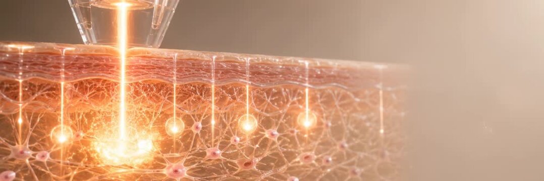 Laser skin treatment model, website banner with copy space