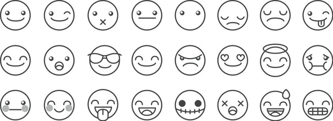 Fototapeta premium Emoticon face vector line icons, mobile chat messenger UI, social media avatar sticker graphic element