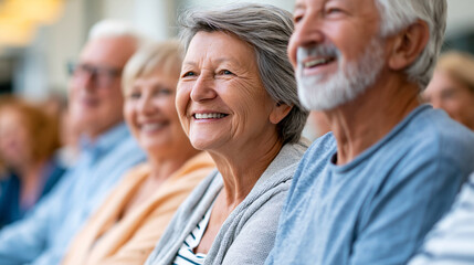 Fototapeta premium Senior wellness activities for elderly community center health coaching session in bright room from engaging perspective, active aging concept, elder wellness photography, blurred