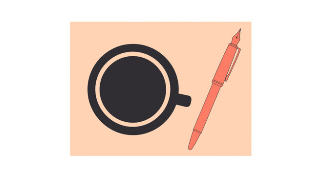 Black Coffee Cup With Red Pencil Illustration.