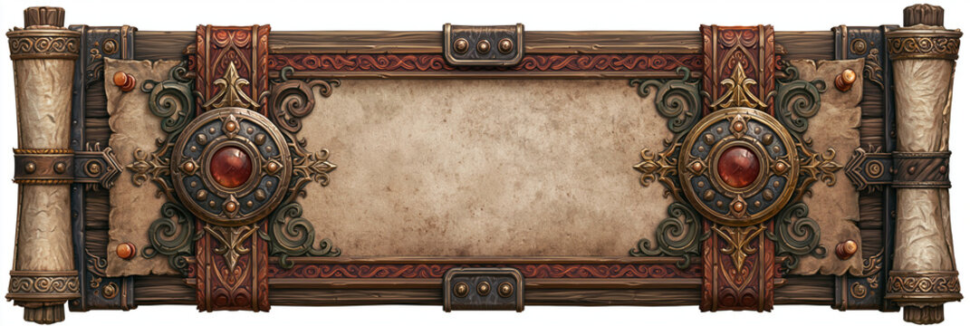 Intricate decorative scroll with ornate details and gemstones.
