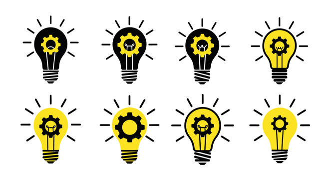Lightbulbs featuring industrial gears symbolize creative thinking and innovative business.