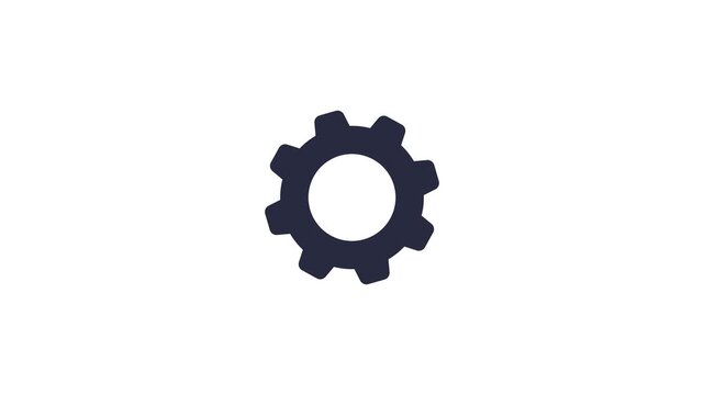 A clean and professional motion graphics animation of a rotating gear icon. This symbol represents settings, configuration, mechanical processes, technical support, and system optimization. Ideal for 