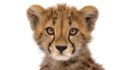 Cheetah cub face with distinctive tear marks and spotted fur © Solene
