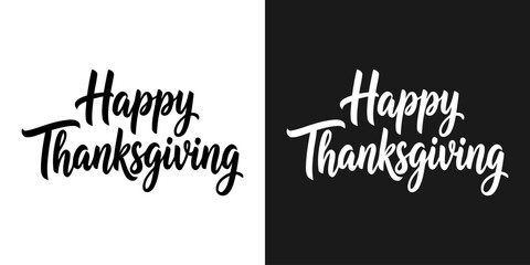 Happy thanksgiving calligraphy text black and white versions for holiday marketing and seasonal greetings © EMRAN HASAN