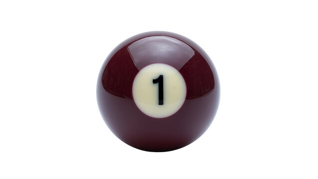 Maroon billiard ball with number one, isolated on transparent background