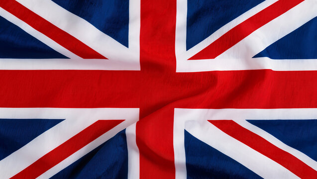 Wavy Union Jack flag fabric texture, isolated on transparent background