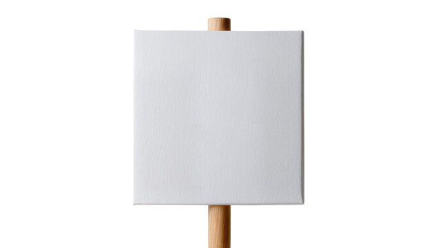 Blank white textured sign on wooden stick, isolated on transparent background