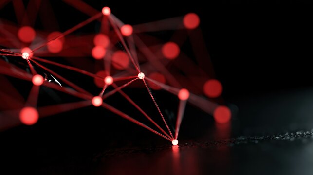 R&eacute;seau de n&Aring;&ldquo;uds lumineux rouges interconnect&eacute;s sur fond sombre
