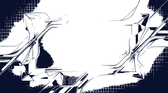 Abstract Futuristic Geometric Design Frame with Dark Blue and White Elements