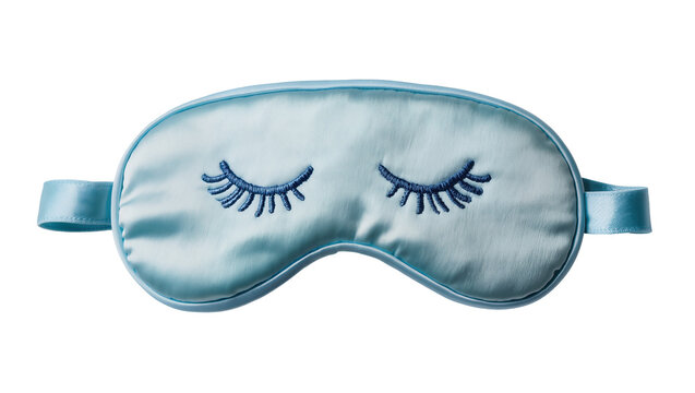 Light Blue Satin Sleep Mask with Embroidered Eyelashes