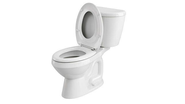 White ceramic toilet with open lid and seat